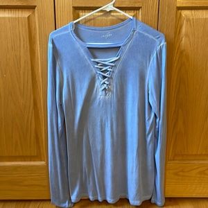 Washed light blue long sleeve top